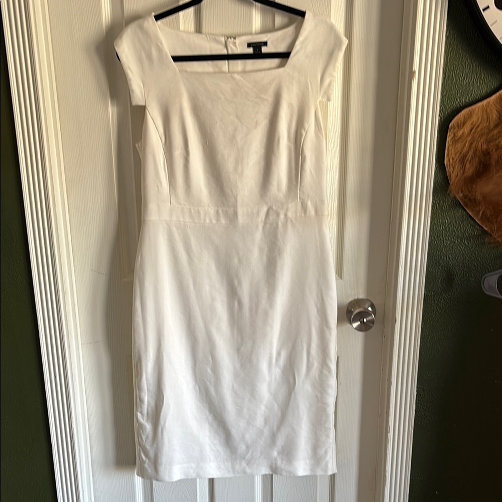 Ann Taylor White Sheath Midi Dress Square Neck Sleeveless